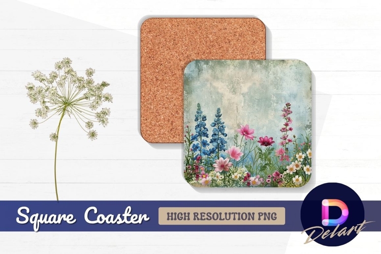 Floral watercolor Square Coaster PNG