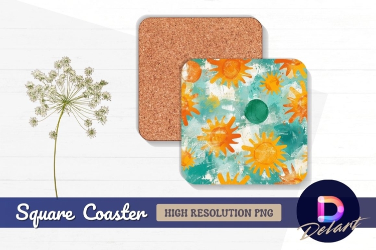 Abstract sun pattern Square Coaster PNG