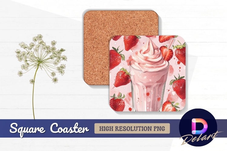 Strawberry smoothie drink with Square Coaster PNG