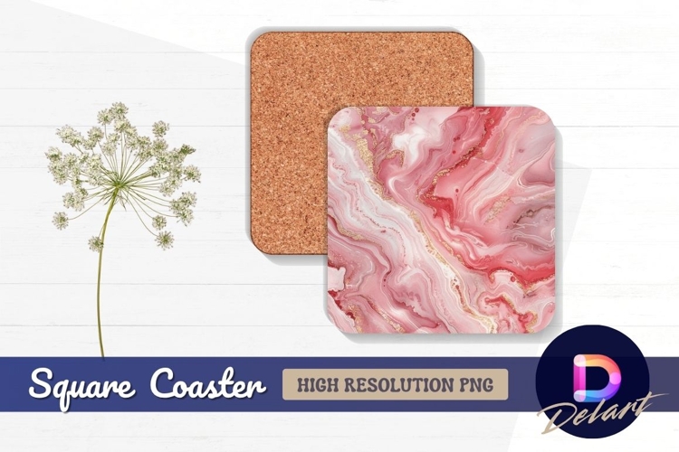 Pink marble texture with gold Square Coaster PNG