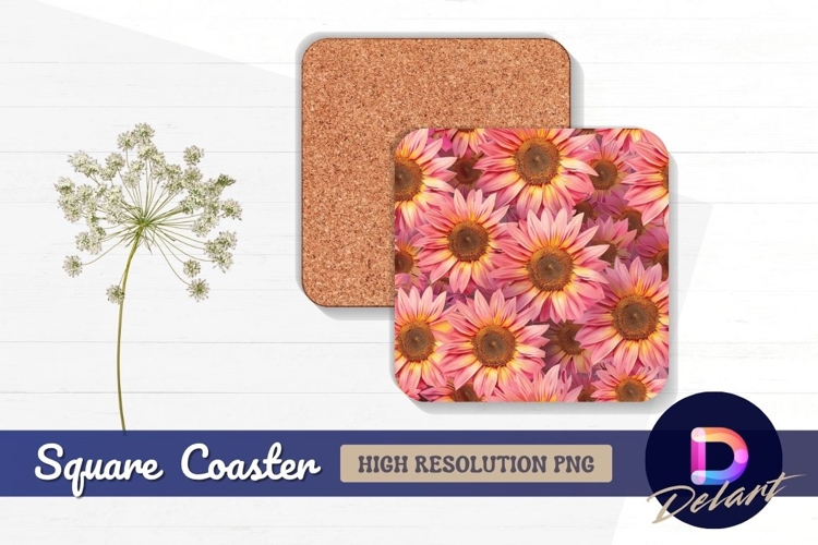 Pink sunflower floral Square Coaster PNG