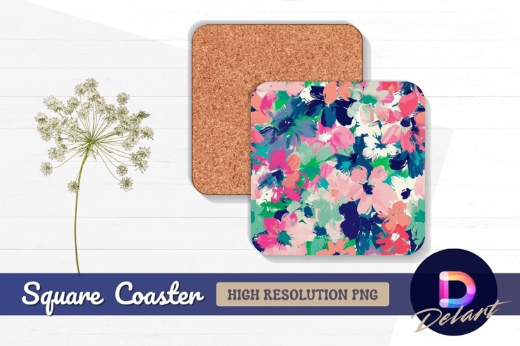 Abstract floral brushstroke pattern Square Coaster PNG