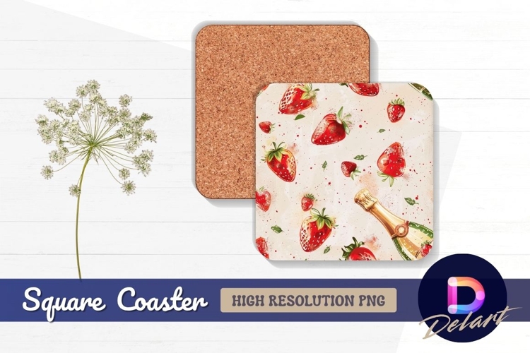 Strawberries and champagne Square Coaster PNG