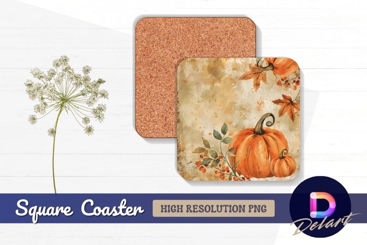 Autumn watercolor pumpkins and berries Square Coaster PNG
