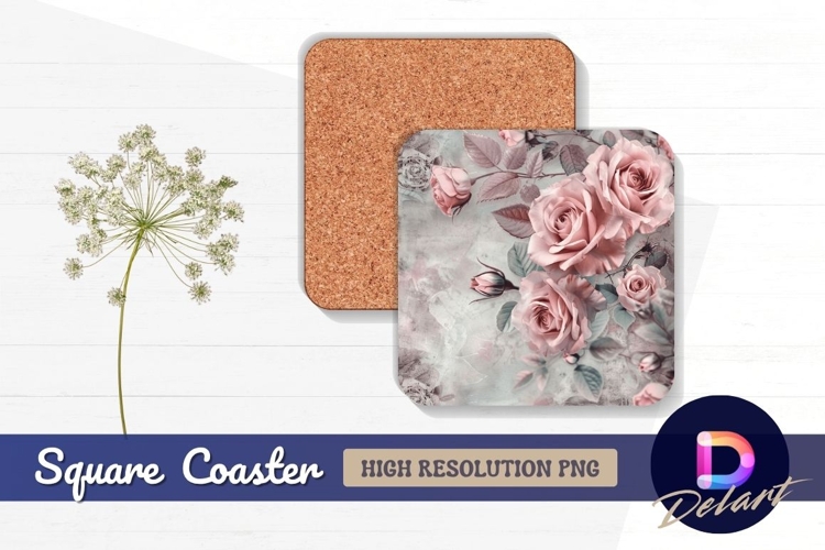 Elegant pink roses floral Square Coaster PNG