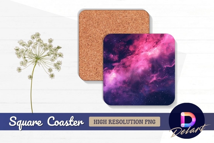 Pink and purple nebula galaxy Square Coaster PNG