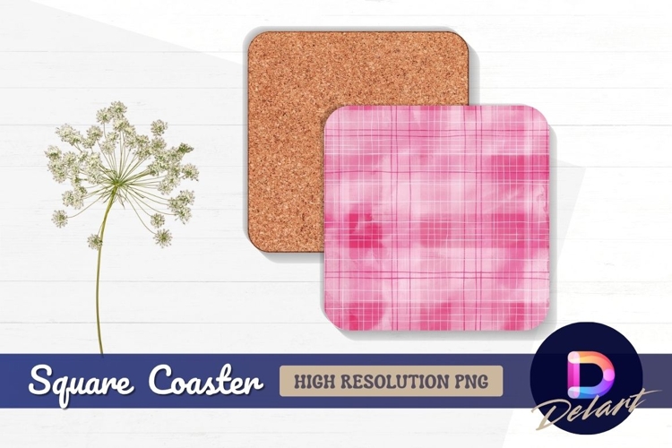 Pink watercolor snowflake Square Coaster PNG