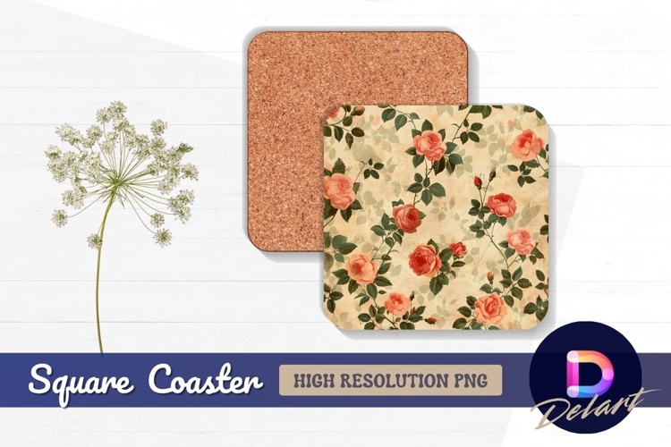 Vintage roses seamless pattern Square Coaster PNG