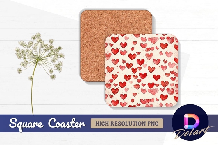 Watercolor hearts pattern background Square Coaster PNG