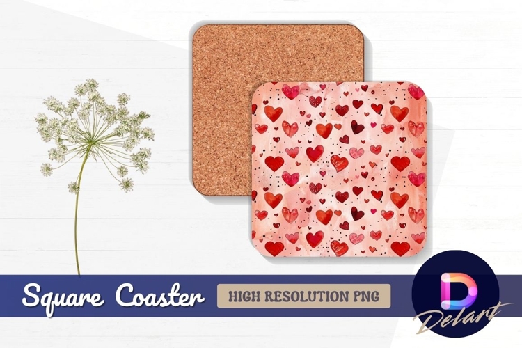 Watercolor hearts seamless pattern Square Coaster PNG
