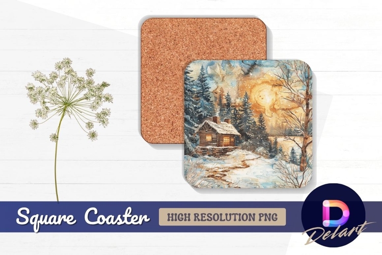 Abstract dandelion seed pattern coral Square Coaster PNG