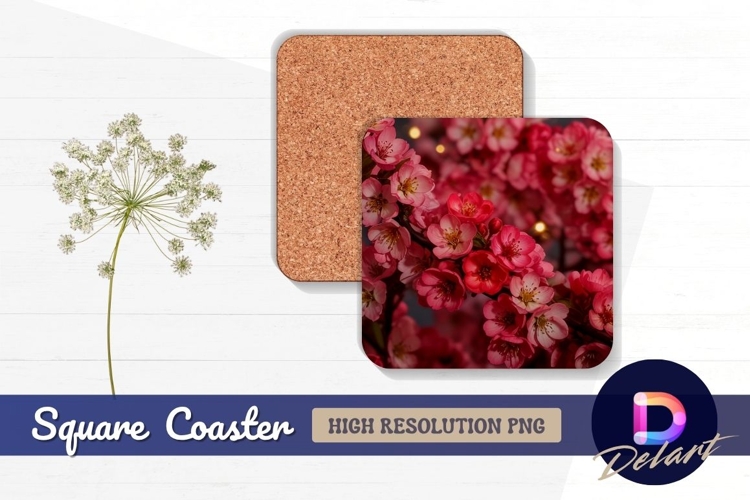 Pink flowering quince blossom Square Coaster PNG