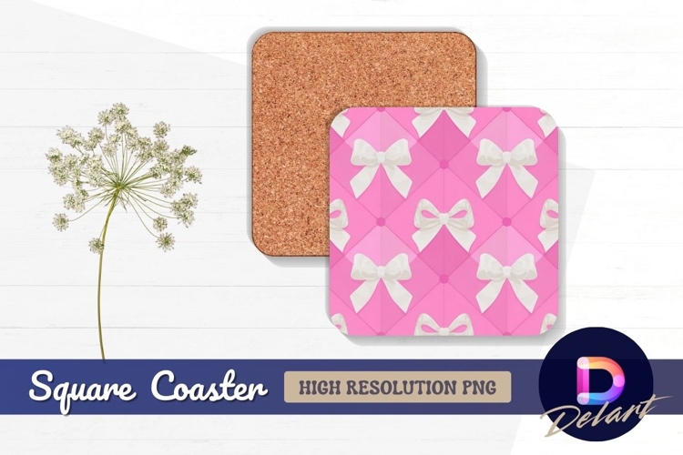 Pink bows seamless quilted pattern Square Coaster PNG
