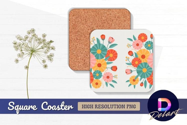 Colorful floral arrangement square coaster png design