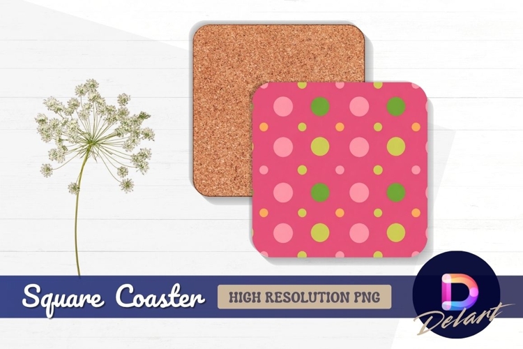 Pink background with green and pink Square Coaster PNG