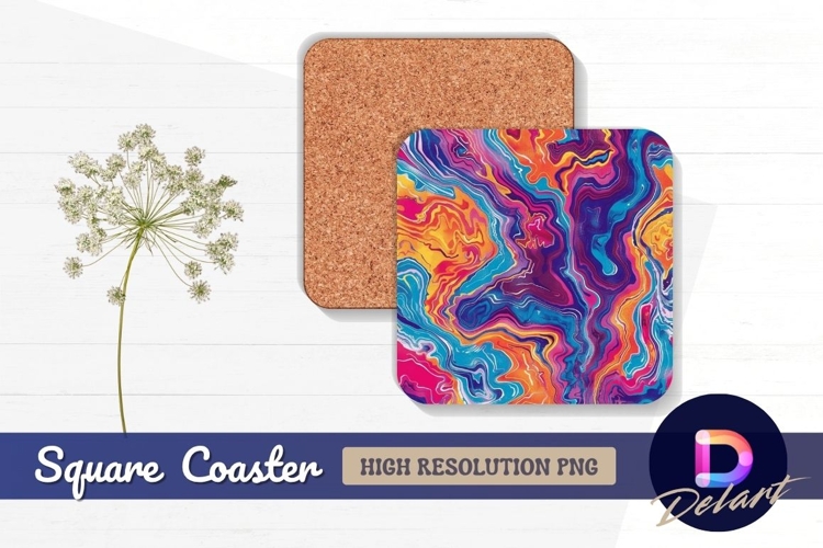 Abstract colorful marble liquid pattern Square Coaster PNG
