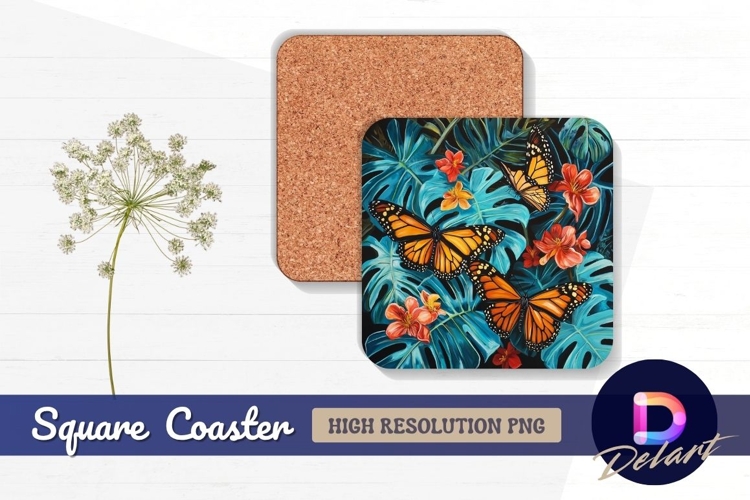 Monarch butterflies among tropical Square Coaster PNG