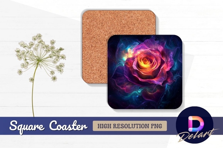 Cosmic rose colorful nebula square coaster png