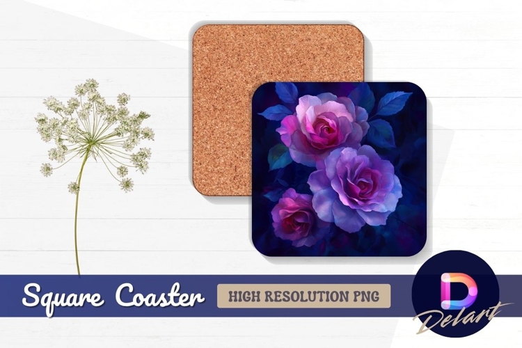 Artistic rose bouquet purple pink Square Coaster PNG