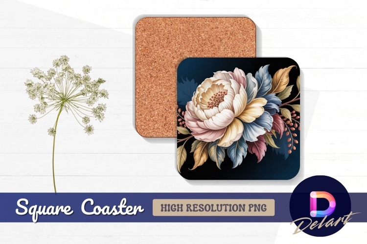 Elegant floral arrangement square coaster png design example image 1