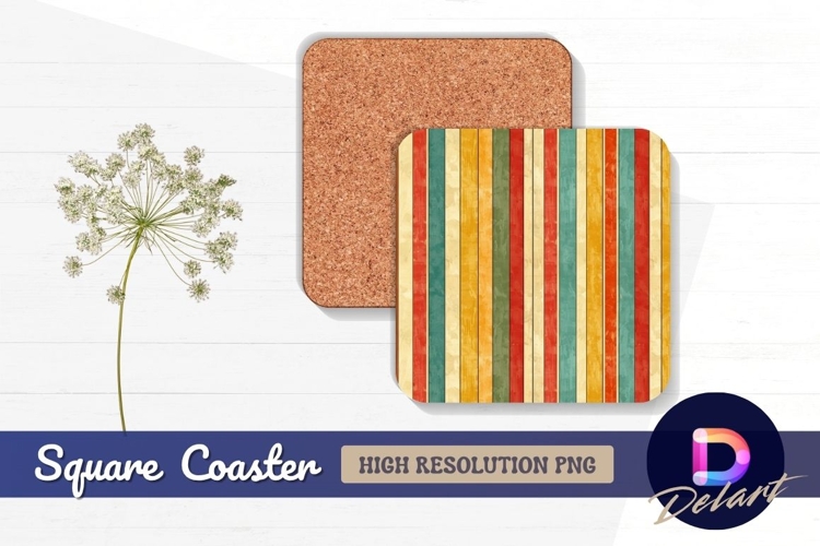 Retro striped wood panel Square Coaster PNG