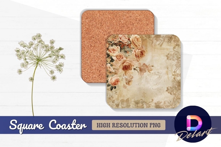 Vintage roses floral texture Square Coaster PNG