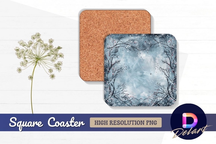 Winter branches berries Square Coaster PNG