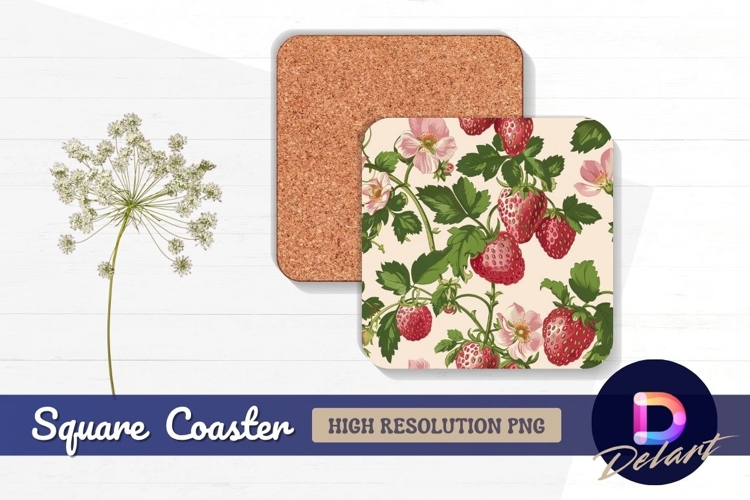 Strawberry flower summer background Square Coaster PNG