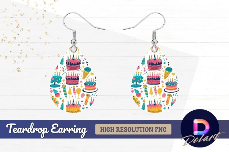 Colorful birthday party pattern with Teardrop Earring PNG