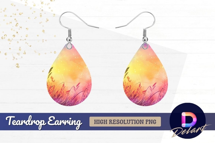 Watercolor meadow background with Teardrop Earring PNG