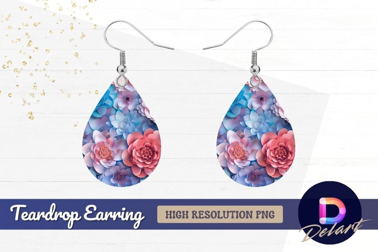 Floral paper cutout art in pastel Teardrop Earring PNG
