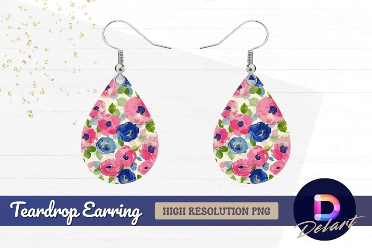 Watercolor floral Teardrop Earring PNG