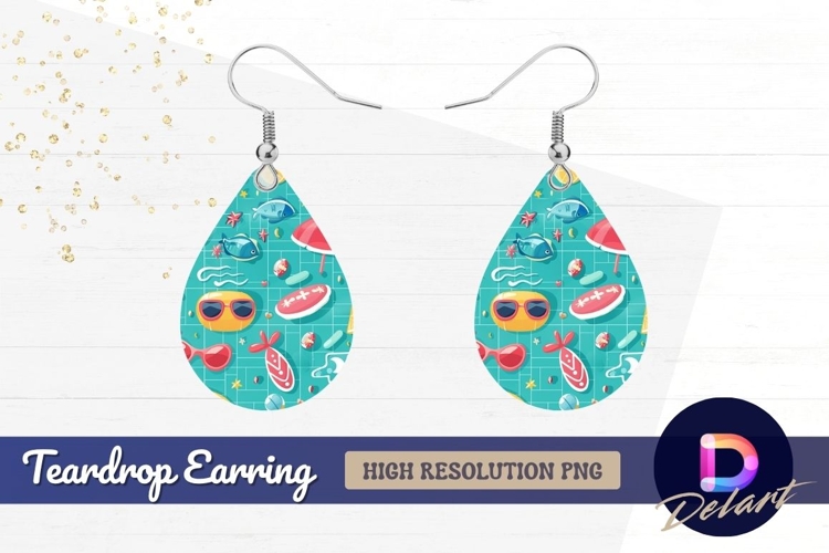 Summer pool party illustration water Teardrop Earring PNG