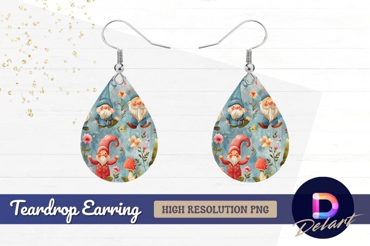 Whimsical gnomes with flowers Teardrop Earring PNG