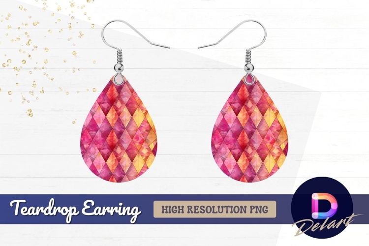 Abstract pink yellow Teardrop Earring PNG