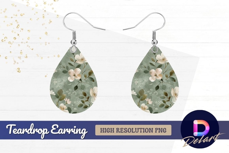 Pastel floral pattern with leaves Teardrop Earring PNG
