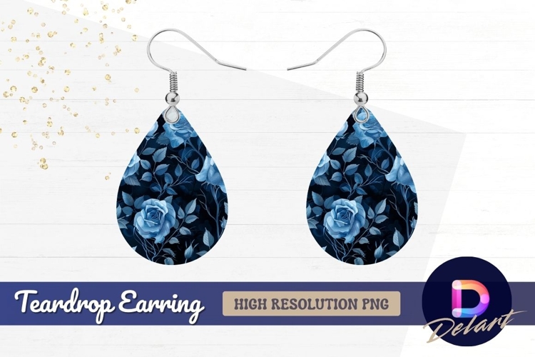 Blue roses floral Teardrop Earring PNG