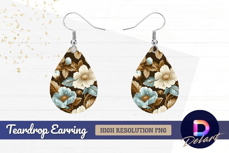 Elegant floral brown background texture Teardrop Earring PNG