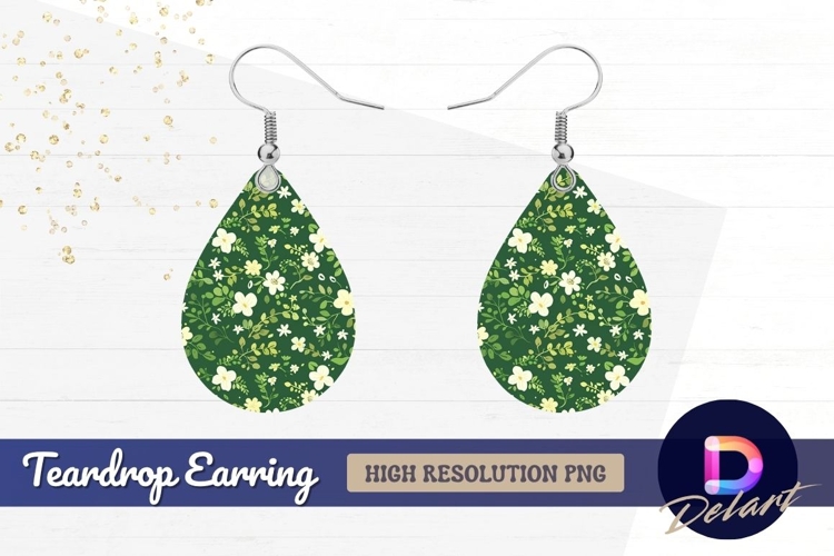 Floral pattern with white flowers and leaves Teardrop Earrin