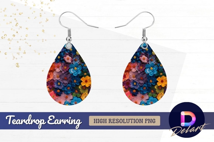 Colorful felt flower arrangement Teardrop Earring PNG