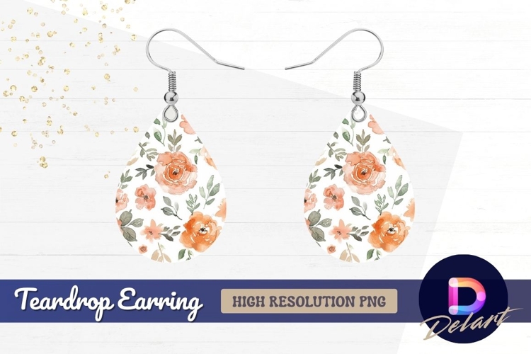 Watercolor floral pattern peach orange flowers Teardrop Earr