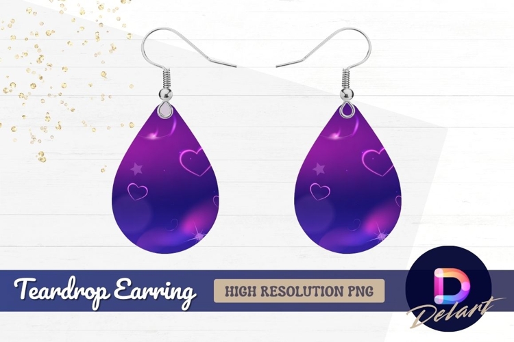 Purple gradient with hearts and stars Teardrop Earring PNG