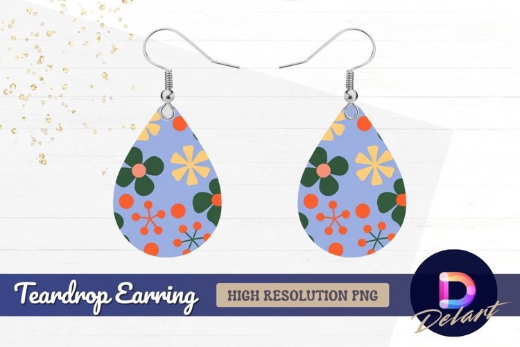 Retro floral pattern Teardrop Earring PNG
