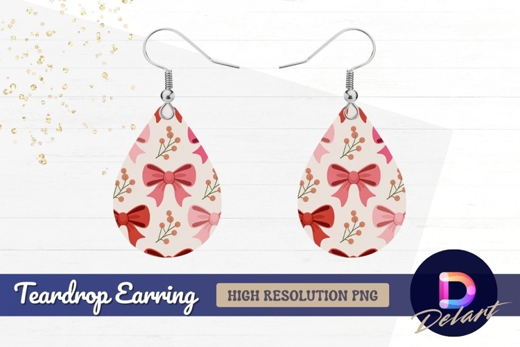 Bows and berries cute festive pattern Teardrop Earring PNG