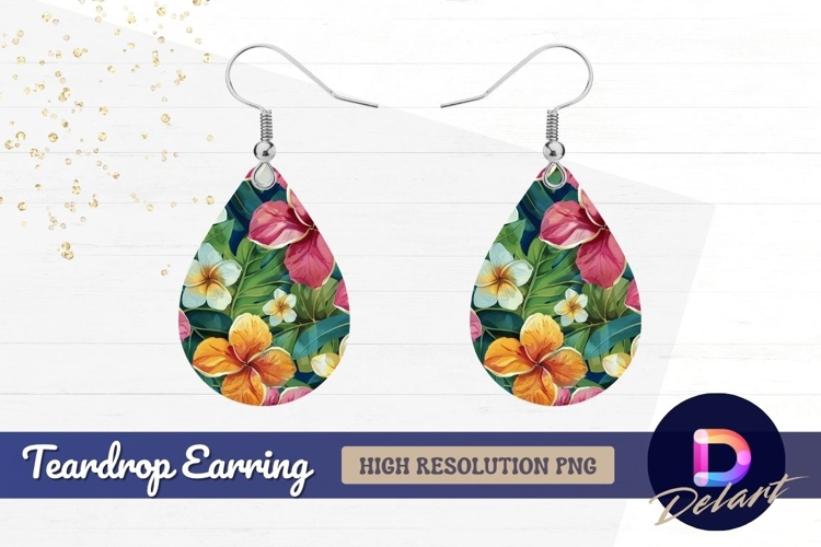 Tropical floral background with Teardrop Earring PNG