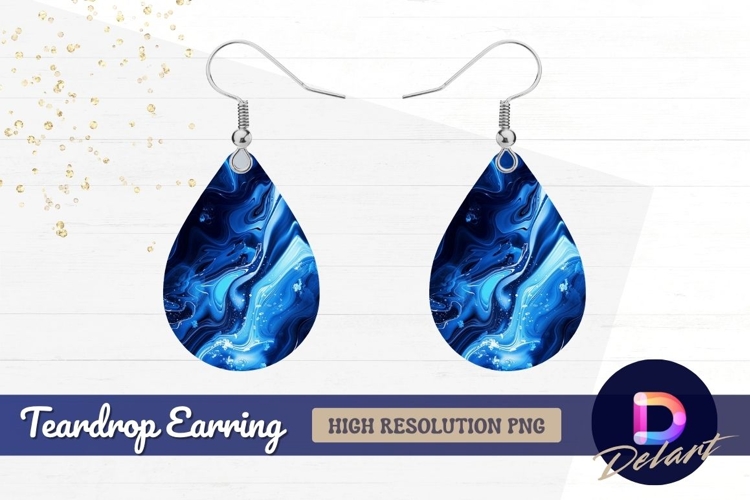 Abstract blue water swirls Teardrop Earring PNG