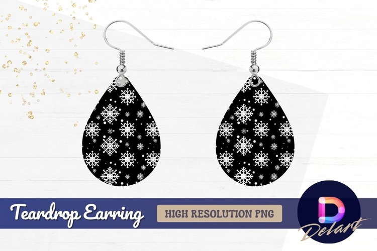 White snowflakes winter pattern on Teardrop Earring PNG