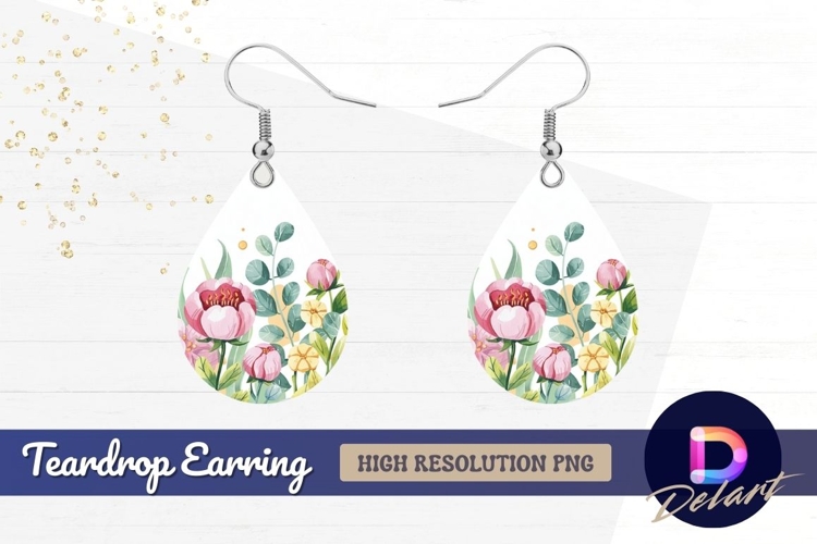 Watercolor floral arrangement Teardrop Earring PNG
