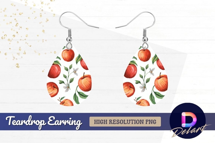 Watercolor apples pattern with blossoms Teardrop Earring PNG