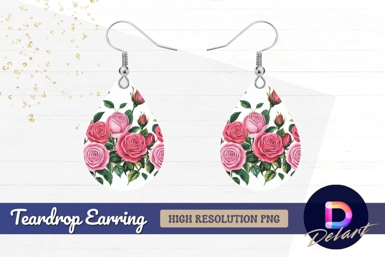 Watercolor roses and butterflies floral Teardrop Earring PNG
